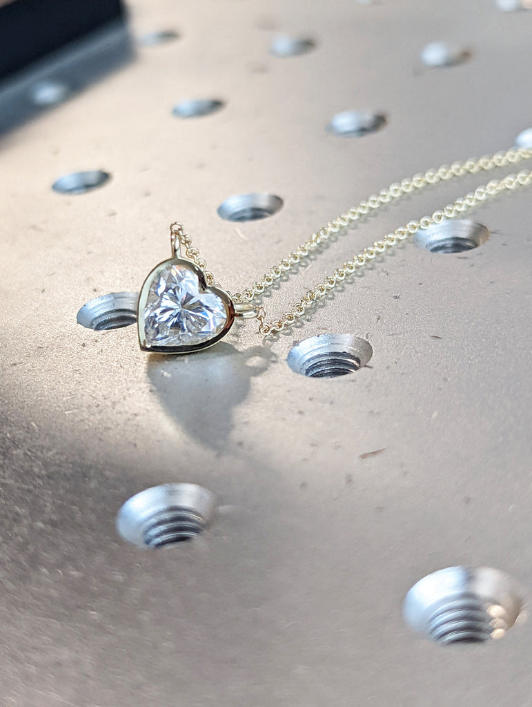 Small Moissanite Heart Necklace / 14k Gold Moissanite Heart Necklace / Mini Heart Necklace / Mothers Day / 14k Gold Moissanite Heart /Love