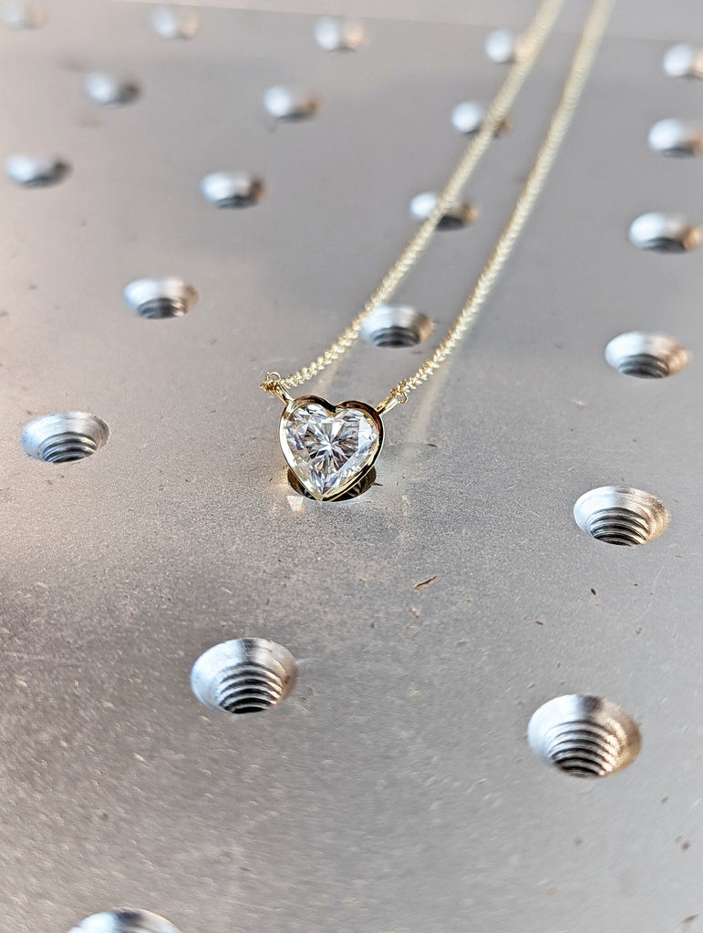 Small Moissanite Heart Necklace / 14k Gold Moissanite Heart Necklace / Mini Heart Necklace / Mothers Day / 14k Gold Moissanite Heart /Love