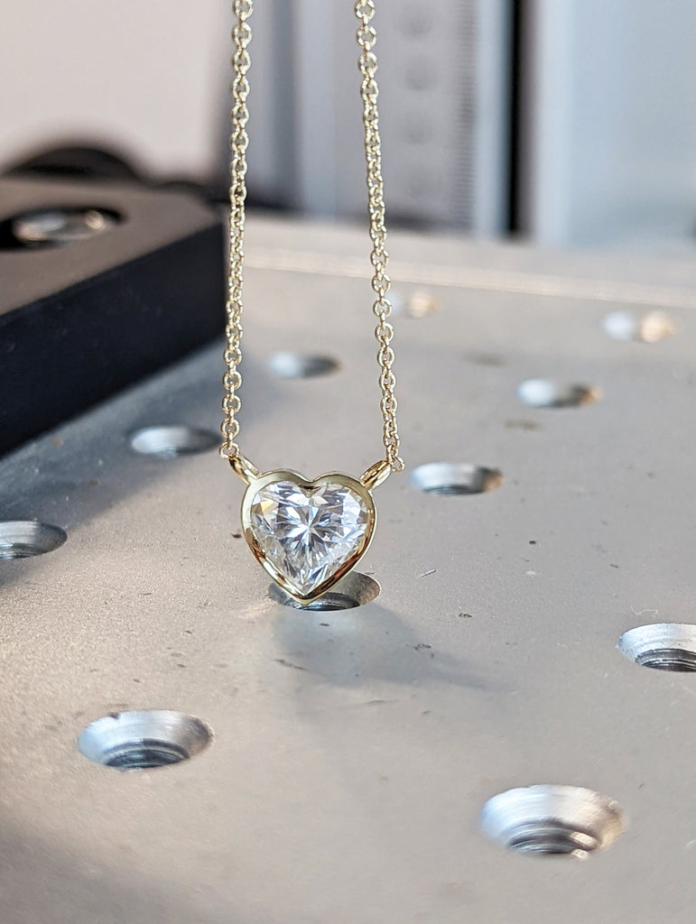 Small Moissanite Heart Necklace / 14k Gold Moissanite Heart Necklace / Mini Heart Necklace / Mothers Day / 14k Gold Moissanite Heart /Love