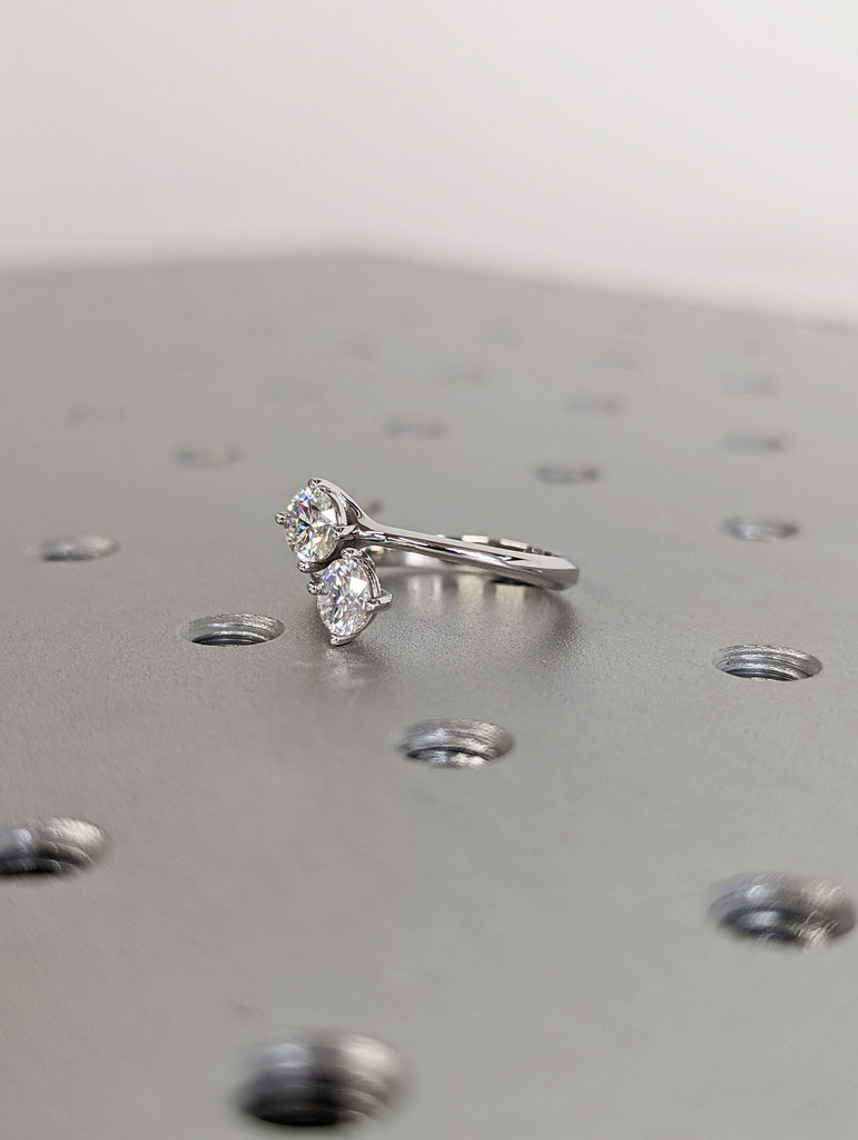Double Stone Engagement Ring, 1 ct. Toi Et Moi Ring, Round Brilliant Cut Moissanite Two Stone Open Ring, Engagement Toi Et Moi Ring