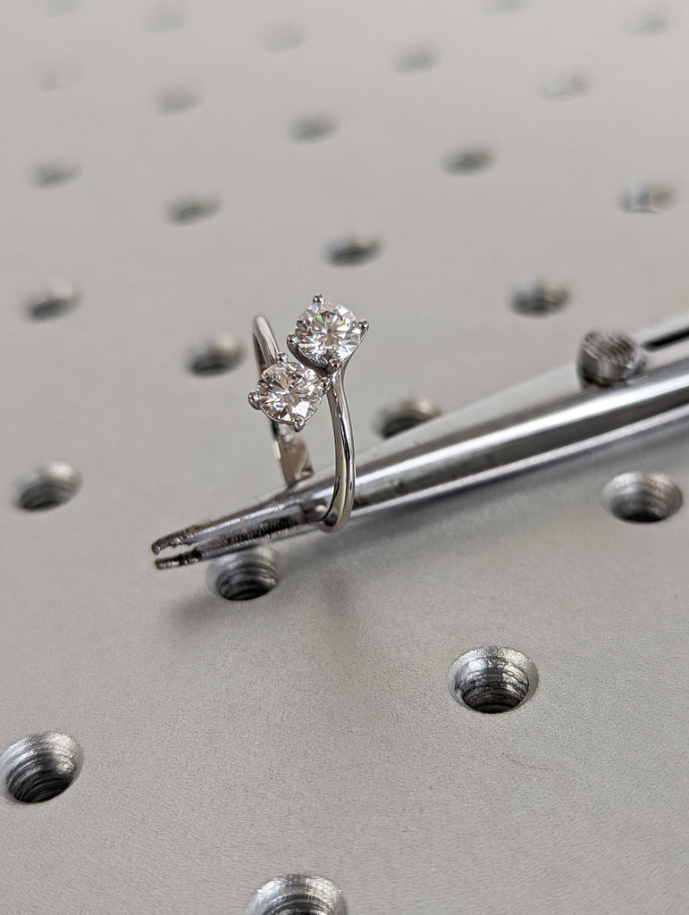 Double Stone Engagement Ring, 1 ct. Toi Et Moi Ring, Round Brilliant Cut Moissanite Two Stone Open Ring, Engagement Toi Et Moi Ring
