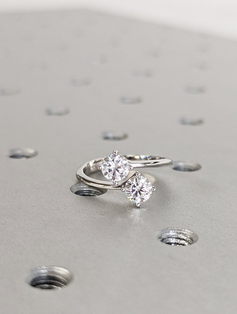 Double Stone Engagement Ring, 1 ct. Toi Et Moi Ring, Round Brilliant Cut Moissanite Two Stone Open Ring, Engagement Toi Et Moi Ring