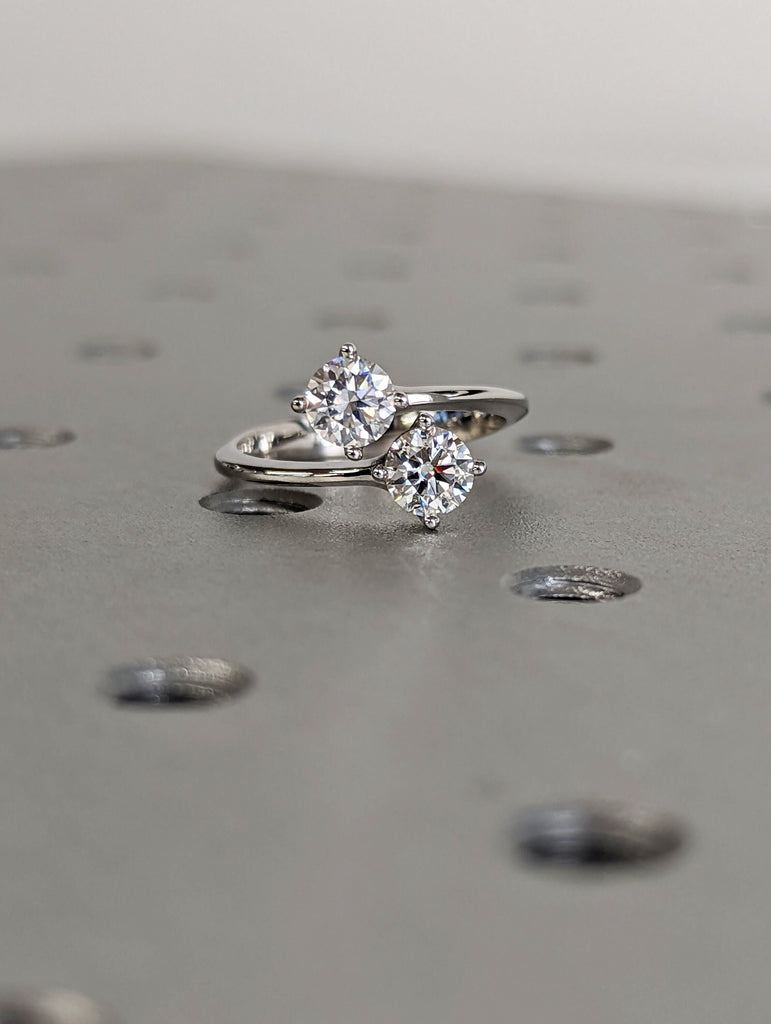Double Stone Engagement Ring, 1 ct. Toi Et Moi Ring, Round Brilliant Cut Moissanite Two Stone Open Ring, Engagement Toi Et Moi Ring