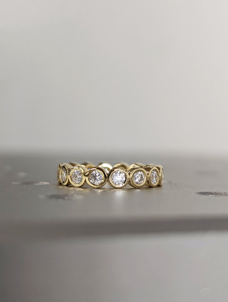 14k 18k Gold Full Lab Diamond Eternity Ring, Stackable Ring Wedding Band, Bezel Set Ring for Her, Dainty Wedding Engagement Ring