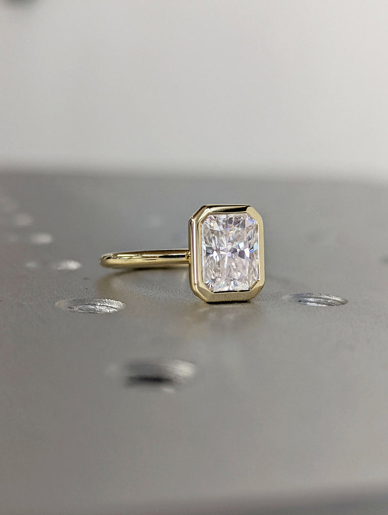 2CT Radiant Cut Moissanite Solitaire Ring, 14K Yellow Gold Engagement Ring, Bezel Setting, Statement Ring, Gift For Her, Anniversary Ring