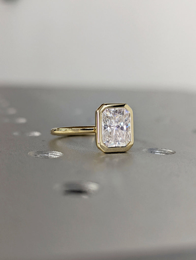 Bezel Radiant Cut Engagement Ring Yellow Gold ring Diamond Simulant ring Promise Ring Stacking ring Moissanite Solitaire Ring Gift for her