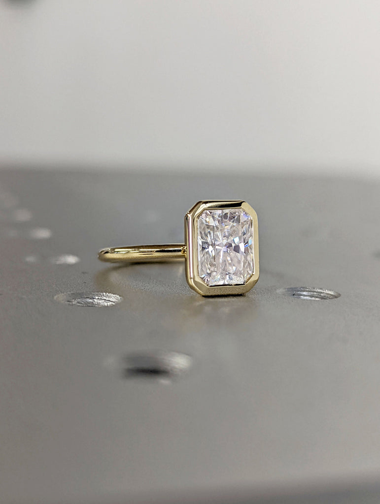 Bezel Radiant Cut Engagement Ring Yellow Gold ring Diamond Simulant ring Promise Ring Stacking ring Moissanite Solitaire Ring Gift for her