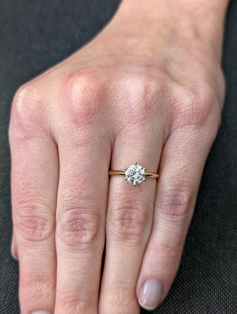 White Gold Classic Engagement Ring Delicate Band, Classic Prongs Setting, Moissanite Engagement Ring Siena, Two Tone Classic Modern Ring