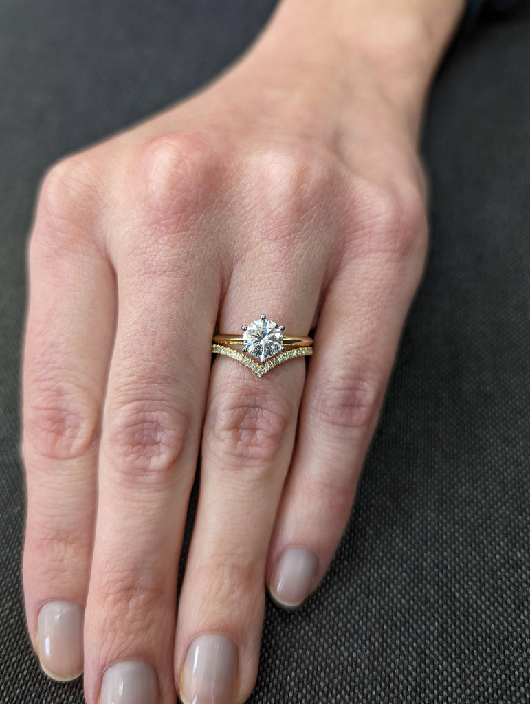 White Gold Classic Engagement Ring Delicate Band, Prongs Setting, Moissanite Engagement Ring, Two Tone Classic Modern Ring, Bridal Set