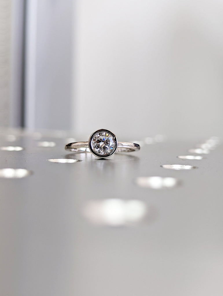 Bezel Setting, Round Cut 5 mm Moissanite Engagement Ring, 0.5 ct. Round Bezel Engagement Ring, Solitaire Engagement Ring, Bezel Ring