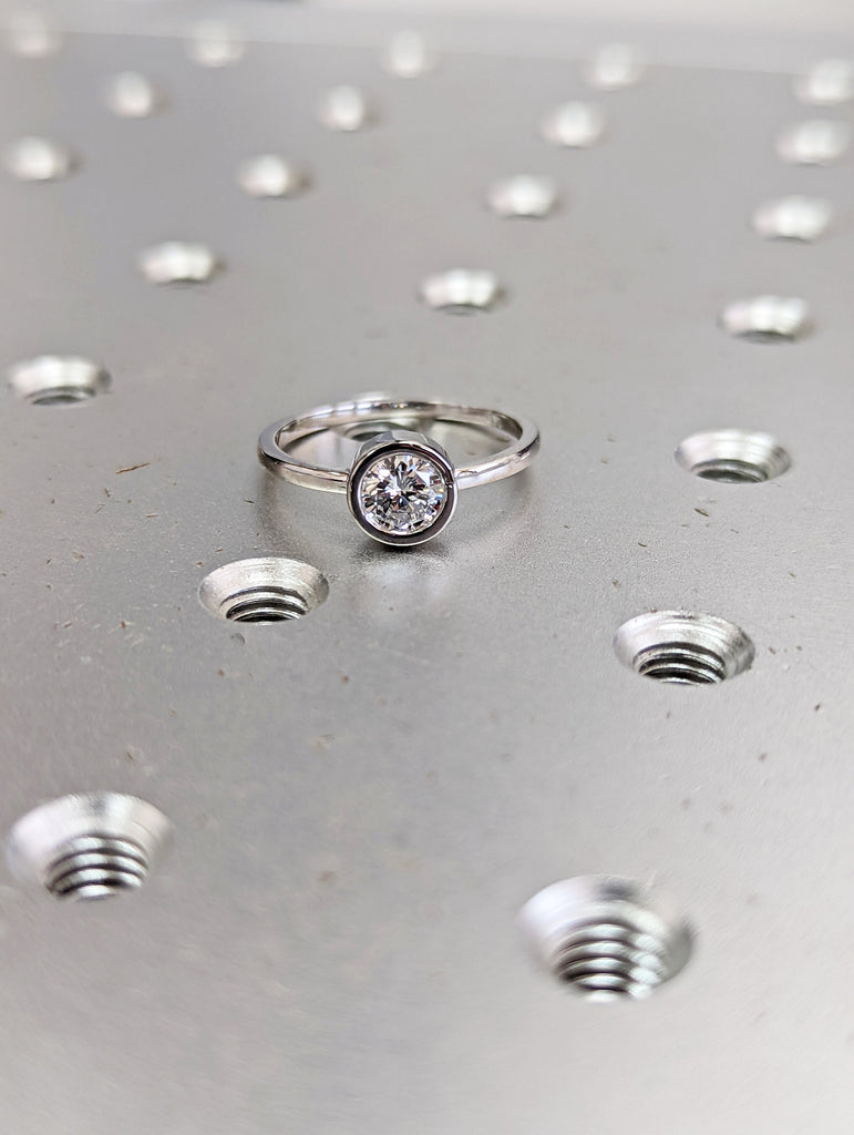 Bezel Setting, Round Cut 5 mm Moissanite Engagement Ring, 0.5 ct. Round Bezel Engagement Ring, Solitaire Engagement Ring, Bezel Ring