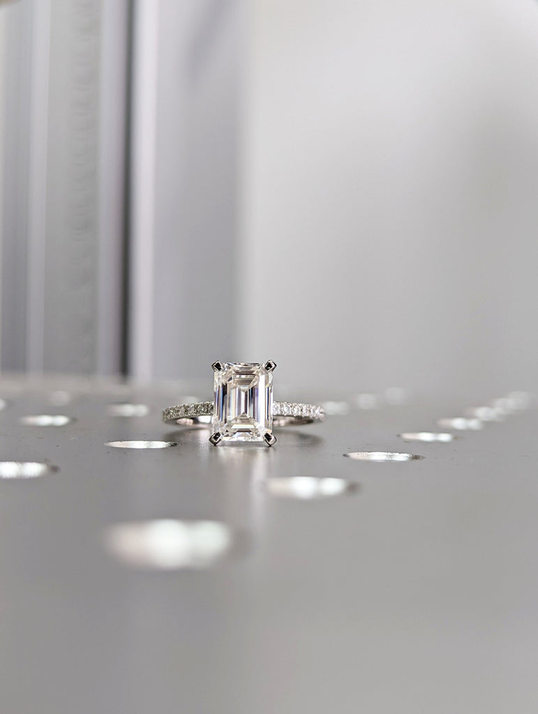 6x8mm Emerald Moissanite Engagement Ring, Emerald Wedding Ring, Unique Anniversary Ring, Promise Gift For Her, Antique Art Deco Bridal Ring