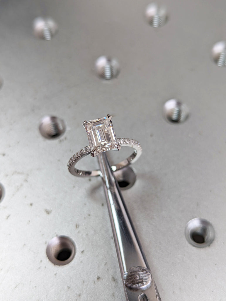 6x8mm Emerald Moissanite Engagement Ring, Emerald Wedding Ring, Unique Anniversary Ring, Promise Gift For Her, Antique Art Deco Bridal Ring