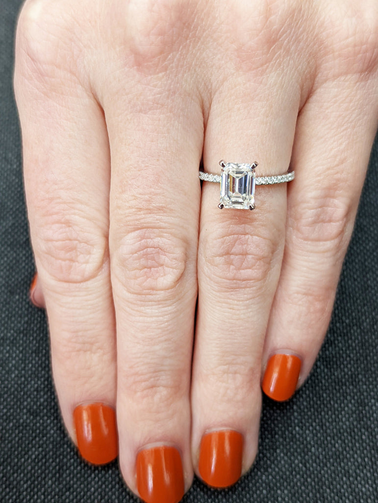 6x8mm Emerald Moissanite Engagement Ring, Emerald Wedding Ring, Unique Anniversary Ring, Promise Gift For Her, Antique Art Deco Bridal Ring