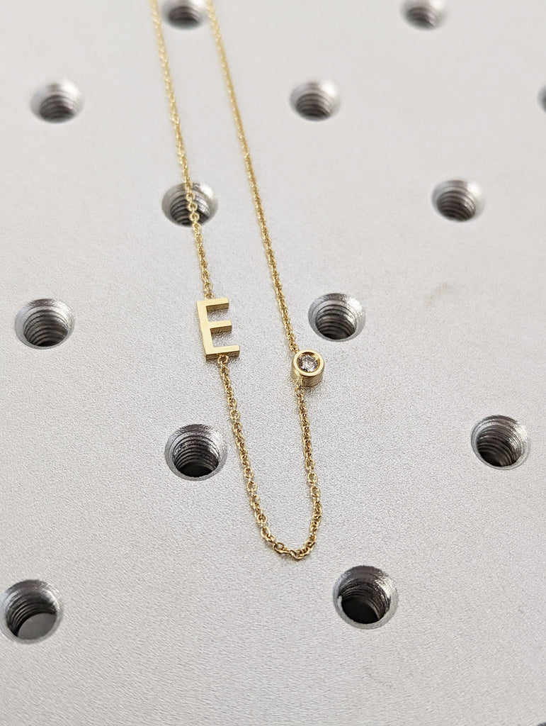 Tiny Diamond Initial Necklace, Personalized Letter Diamond, Personalized Initial Gold Necklace, 14k Solid Gold Necklace, Diamond Necklace