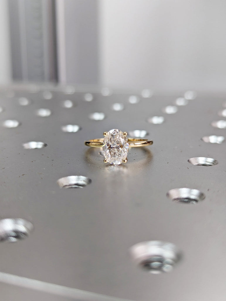1.5 ct. Hidden halo engagement ring, solitaire oval moissanite ring, Hidden Halo 6x8mm Oval Cut Solitaire Engagement Ring in 14K White gold.
