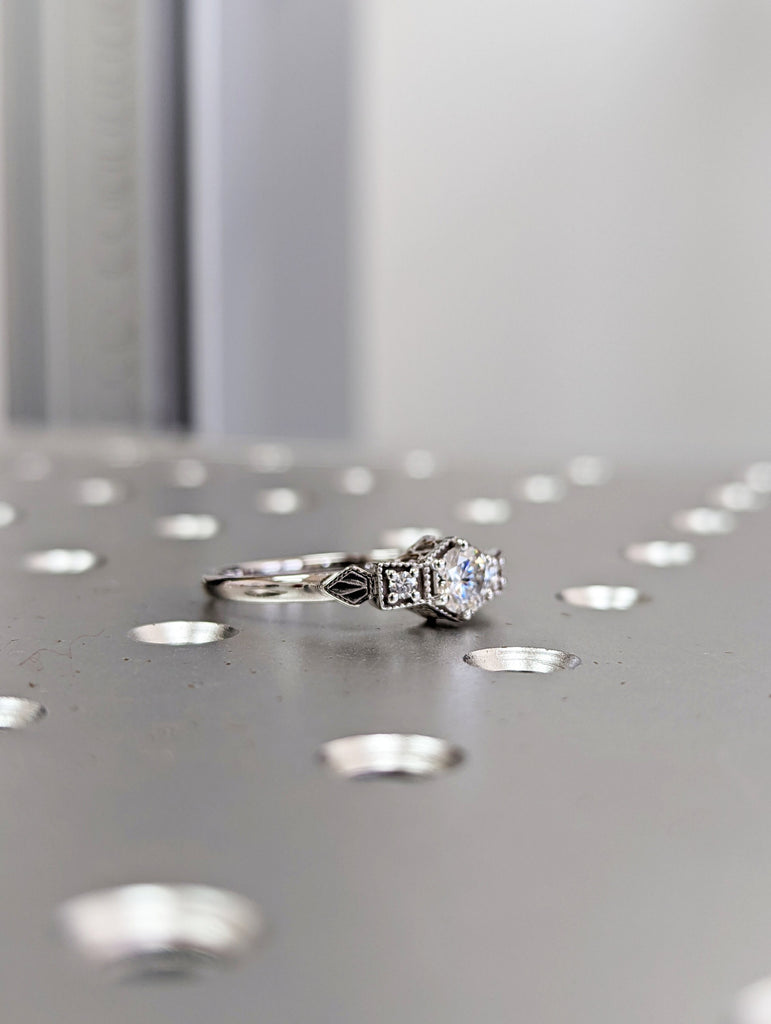 0.5 ct Vintage moissanite engagement ring 14k white gold diamond Art deco wedding ring diamond Vintage Filigree Ring engagement anniversary