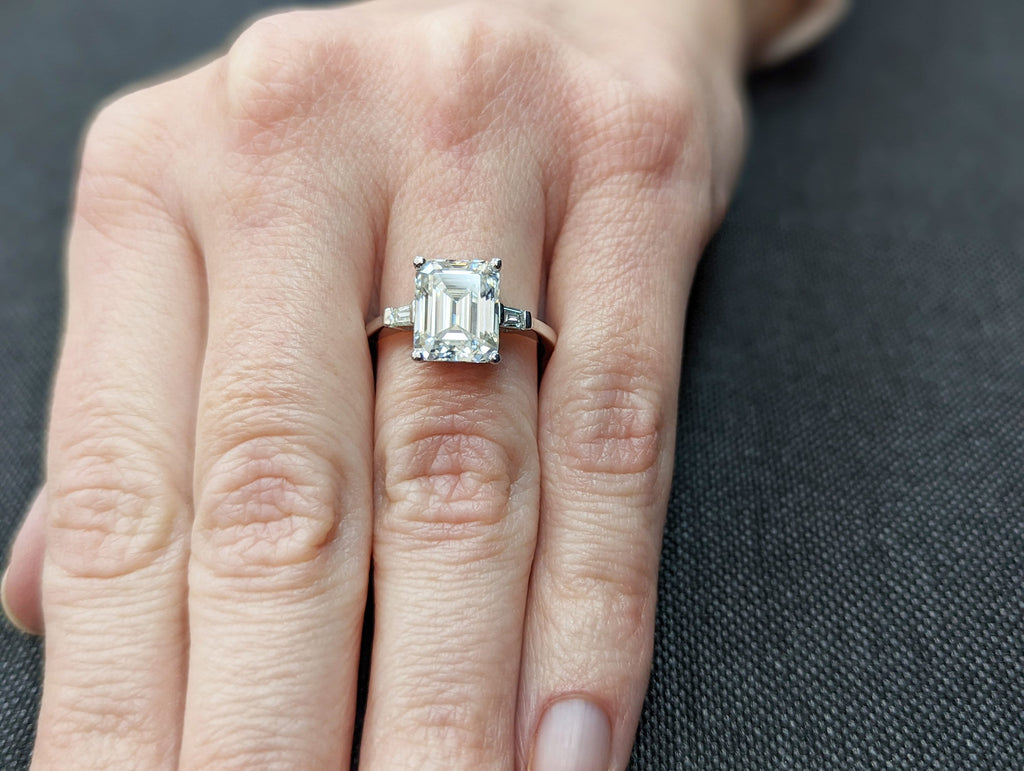 Emerald Cut Engagement Ring, Emerald Cut Ring, Baguette Engagement Ring, 3 Ct Solid 14k Gold Two Tone Moissanite Engagement Ring