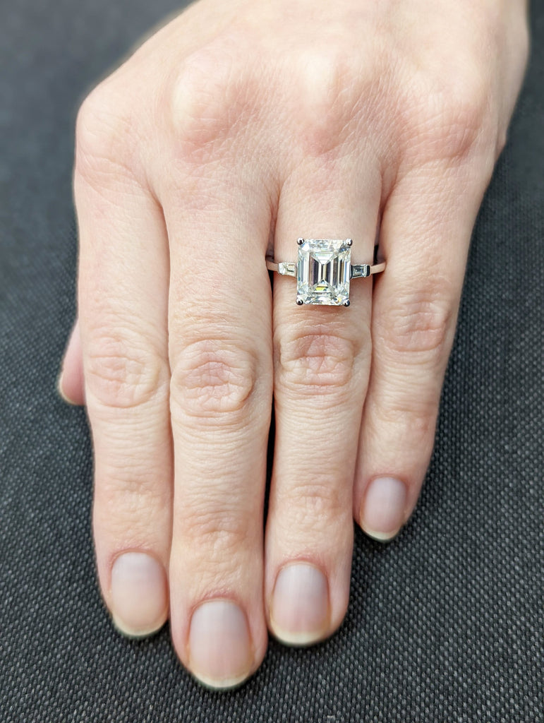 Emerald Cut Engagement Ring, Emerald Cut Ring, Baguette Engagement Ring, 3 Ct Solid 14k Gold Two Tone Moissanite Engagement Ring