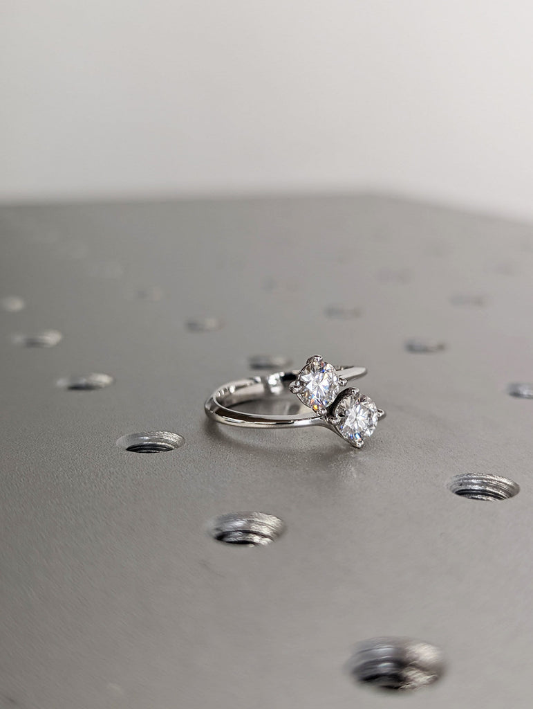 Double Stone Engagement Ring, 1 ct. Toi Et Moi Ring, Round Brilliant Cut Moissanite Two Stone Open Ring, Engagement Toi Et Moi Ring