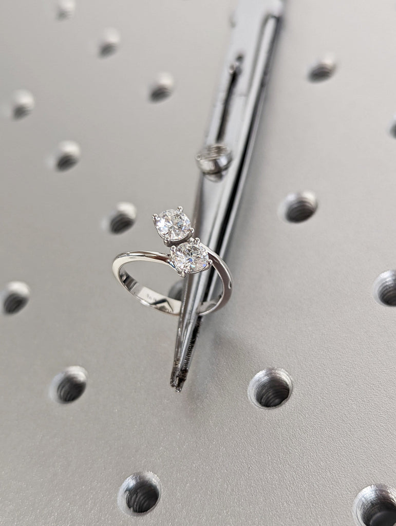 Double Stone Engagement Ring, 1 ct. Toi Et Moi Ring, Round Brilliant Cut Moissanite Two Stone Open Ring, Engagement Toi Et Moi Ring