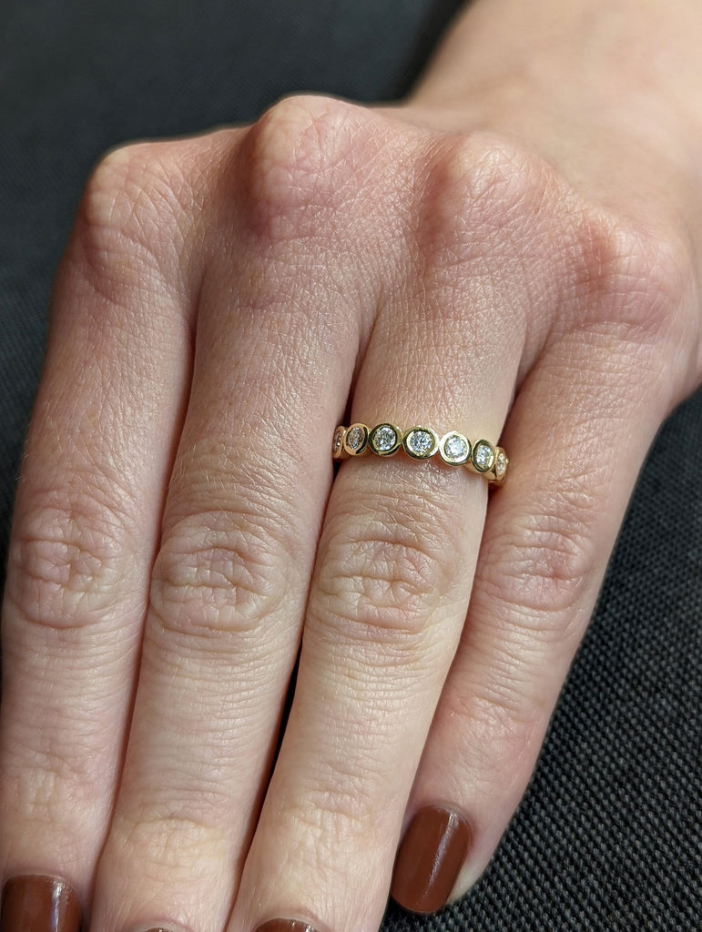 14k 18k Gold Full Diamond Moissanite Eternity Ring, Stackable Ring Wedding Band, Bezel Set Ring for Her, Dainty Wedding Engagement Ring
