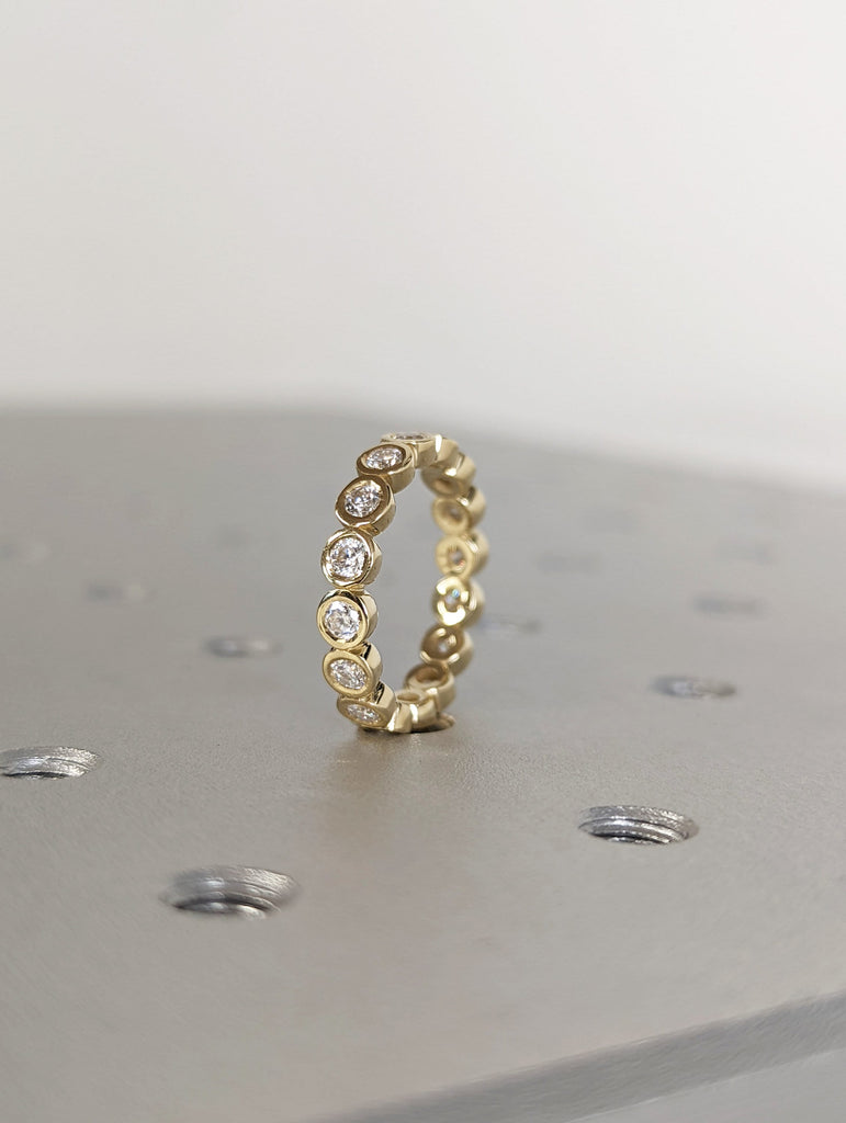 14k 18k Gold Full Diamond Moissanite Eternity Ring, Stackable Ring Wedding Band, Bezel Set Ring for Her, Dainty Wedding Engagement Ring