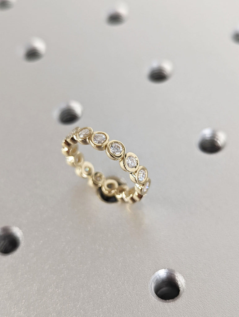 14k 18k Gold Full Diamond Moissanite Eternity Ring, Stackable Ring Wedding Band, Bezel Set Ring for Her, Dainty Wedding Engagement Ring