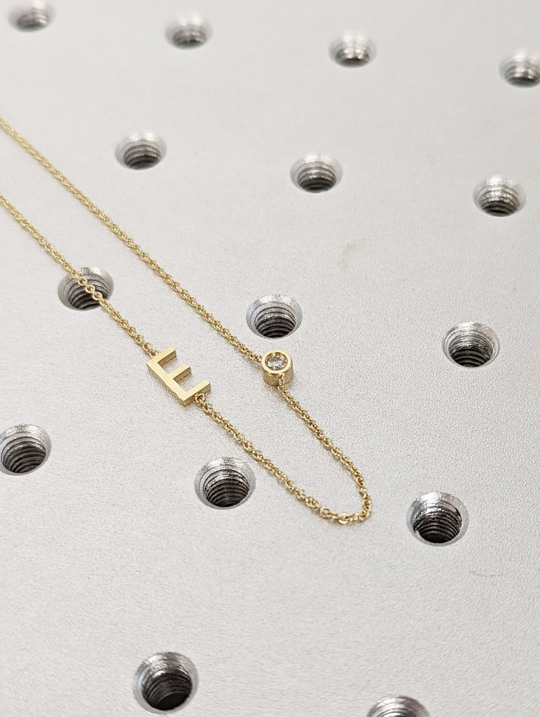 Tiny Diamond Initial Necklace, Personalized Letter Diamond, Personalized Initial Gold Necklace, 14k Solid Gold Necklace, Diamond Necklace