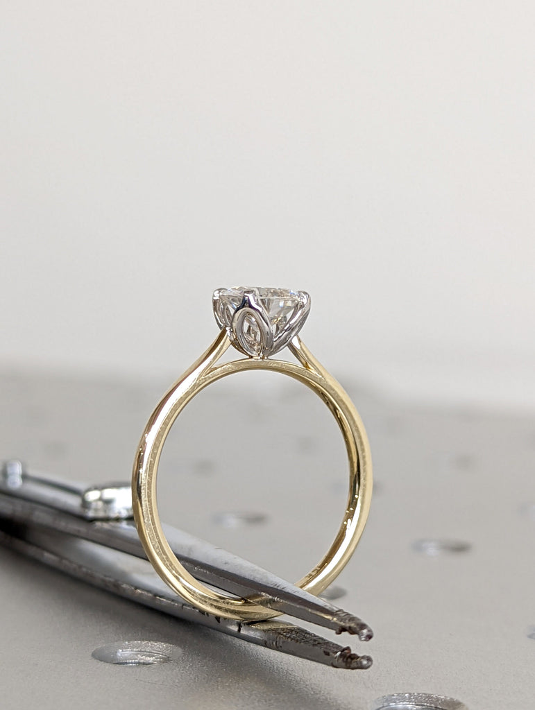 6/6.5/7mm Round Moissanite Tulip Solitaire ring, white gold engagement ring, Two Tone Classic Modern Tulip Ring, Simple Solitaire Bridal Set
