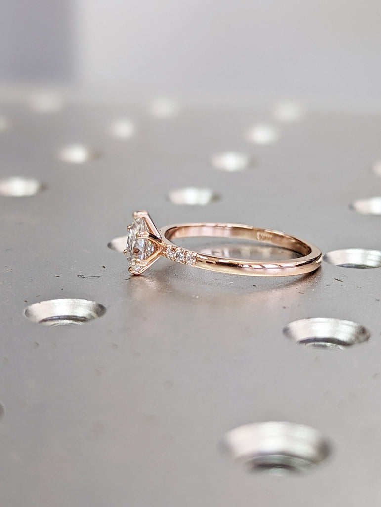 Dainty & simple 14k rose gold women's engagement ring, Pear Cut Minimalist Engagement Ring, 14k solid gold delicate promise ring for her