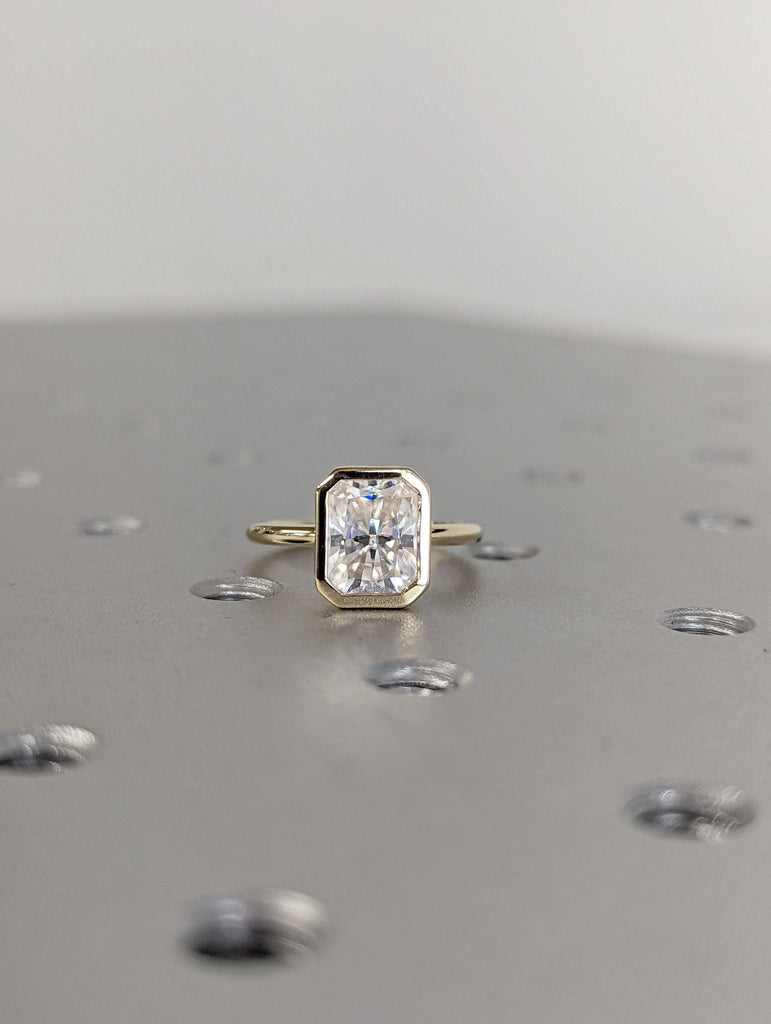 Bezel Radiant Cut Engagement Ring Yellow Gold ring Diamond Simulant ring Promise Ring Stacking ring Moissanite Solitaire Ring Gift for her