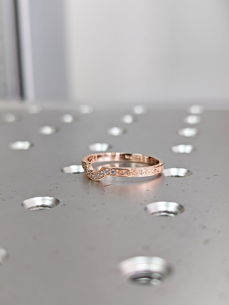 Vintage Diamond Curved Wedding Band Art Deco Matching Set Ring 14K Rose Gold Curved Filigree Band Rose Gold Vintage Band Band Art Deco