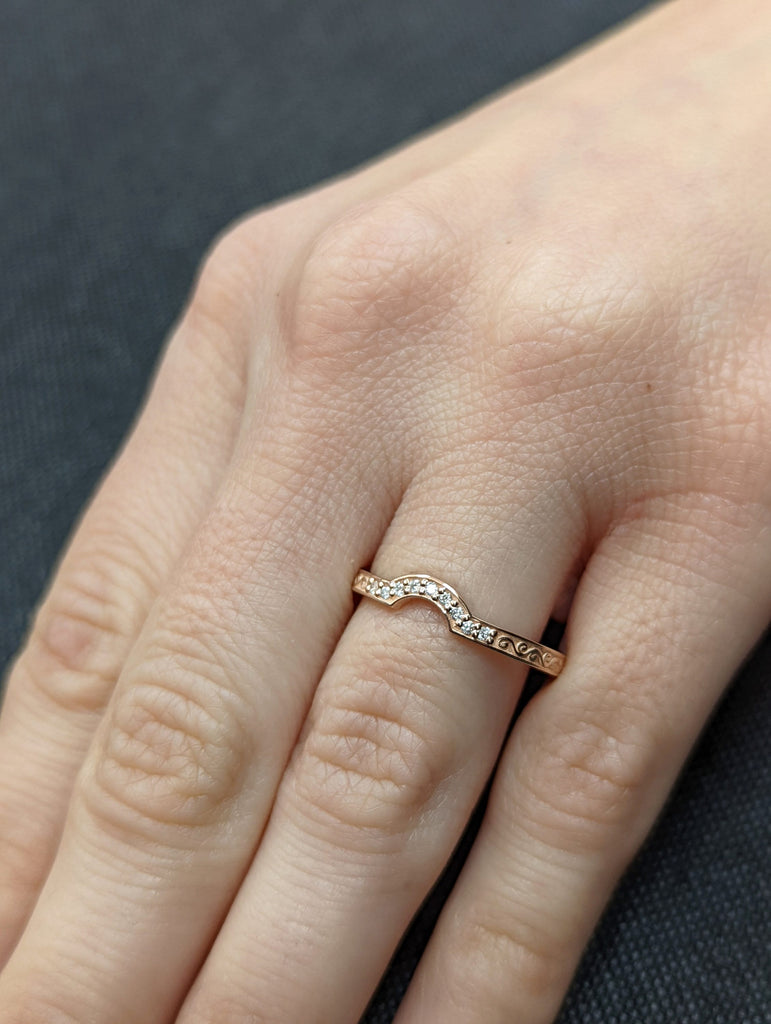 Vintage Diamond Curved Wedding Band Art Deco Matching Set Ring 14K Rose Gold Curved Filigree Band Rose Gold Vintage Band Band Art Deco