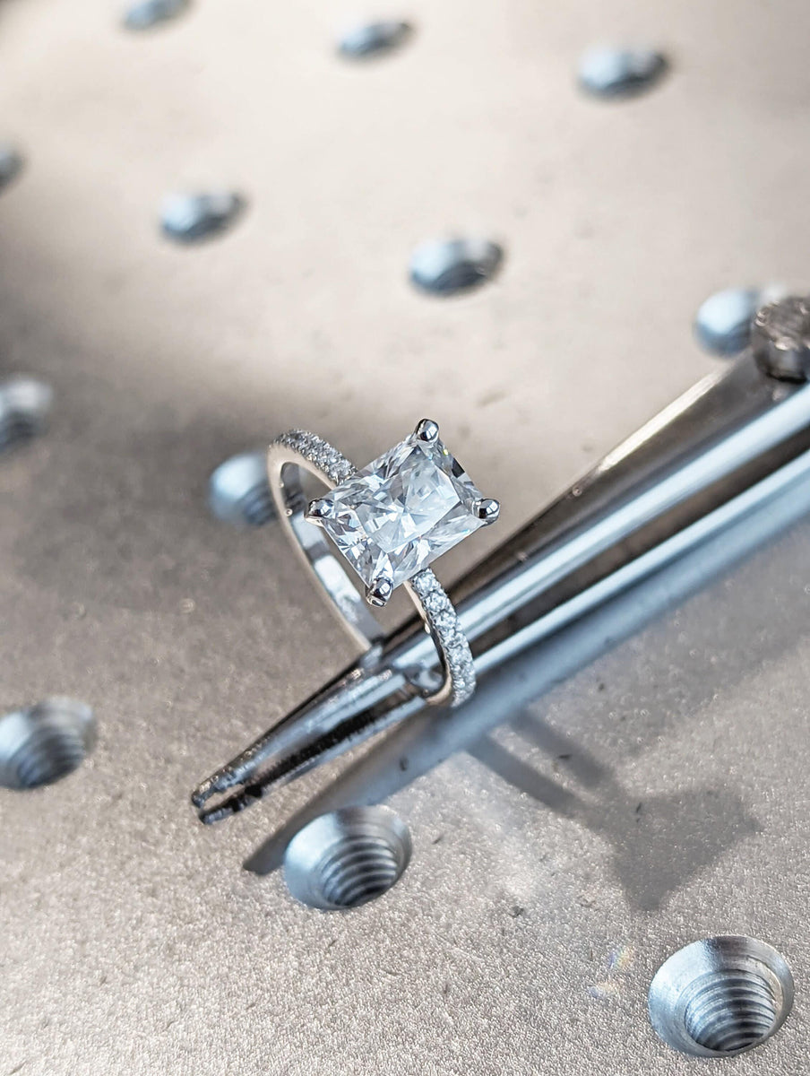 14K Solid Gold Engagement Ring /1.5CT Radiant Moissanite Diamond Weddi ...