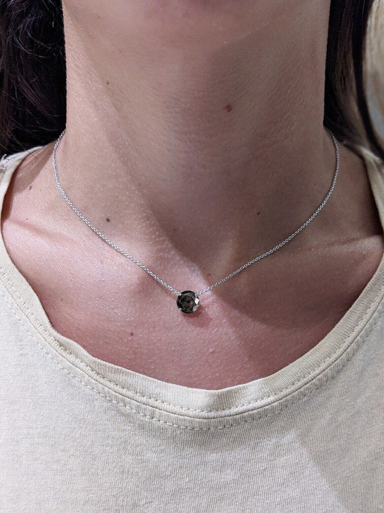 Salt & Pepper Diamond Necklace/ 14k Gold Diamond Necklace/ Diamond Solitaire Necklace/ Diamond Necklace/ Bridal Diamond/ Floating Diamond