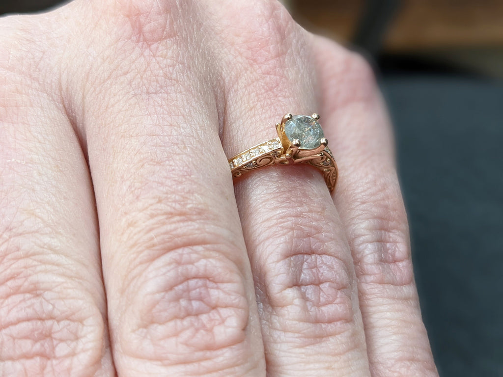 Raw Salt And Pepper Diamond Ring Rose Gold Pave Salt And Pepper Diamond Ring (1/4 Ct. Tw.) Hidden Gemstones,Unique Antique Inspired,Margaret