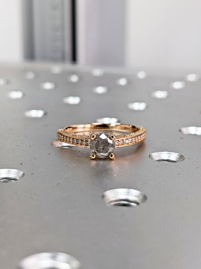 Raw Salt And Pepper Diamond Ring Rose Gold Pave Salt And Pepper Diamond Ring (1/4 Ct. Tw.) Hidden Gemstones,Unique Antique Inspired,Margaret
