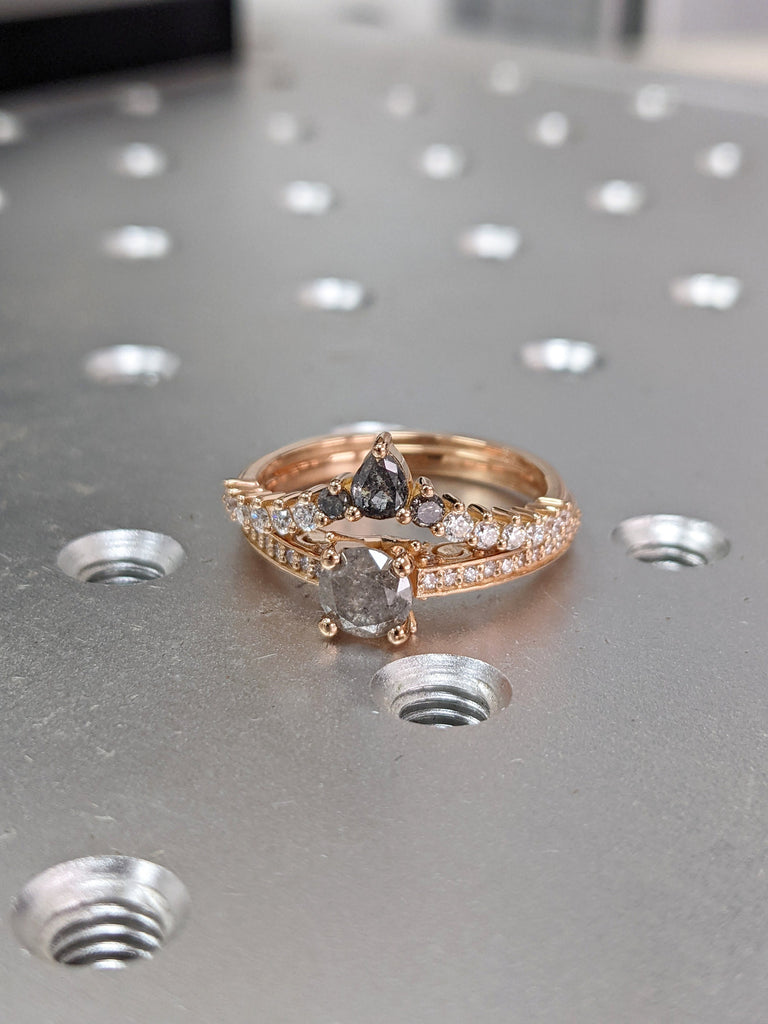 Raw Salt And Pepper Diamond Ring Rose Gold Pave Salt And Pepper Diamond Ring (1/4 Ct. Tw.) Hidden Gemstones,Unique Antique Inspired,Margaret