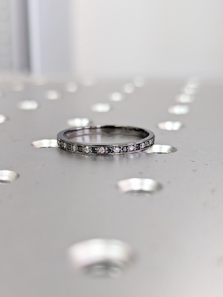 Black and White Diamond Half Eternity Ring / Handmade Black Gold Diamond Band / 14k & 18k Stacking Ring Available in Yellow/Rose/White Gold