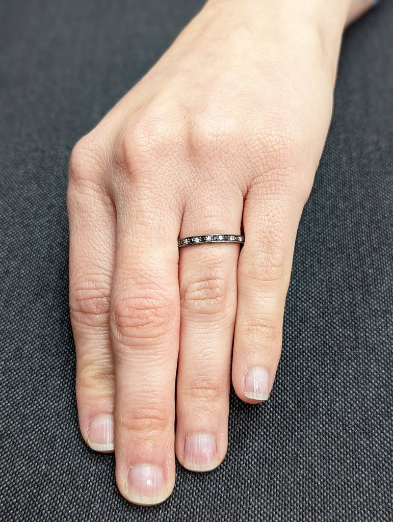 Black and White Diamond Half Eternity Ring / Handmade Black Gold Diamond Band / 14k & 18k Stacking Ring Available in Yellow/Rose/White Gold