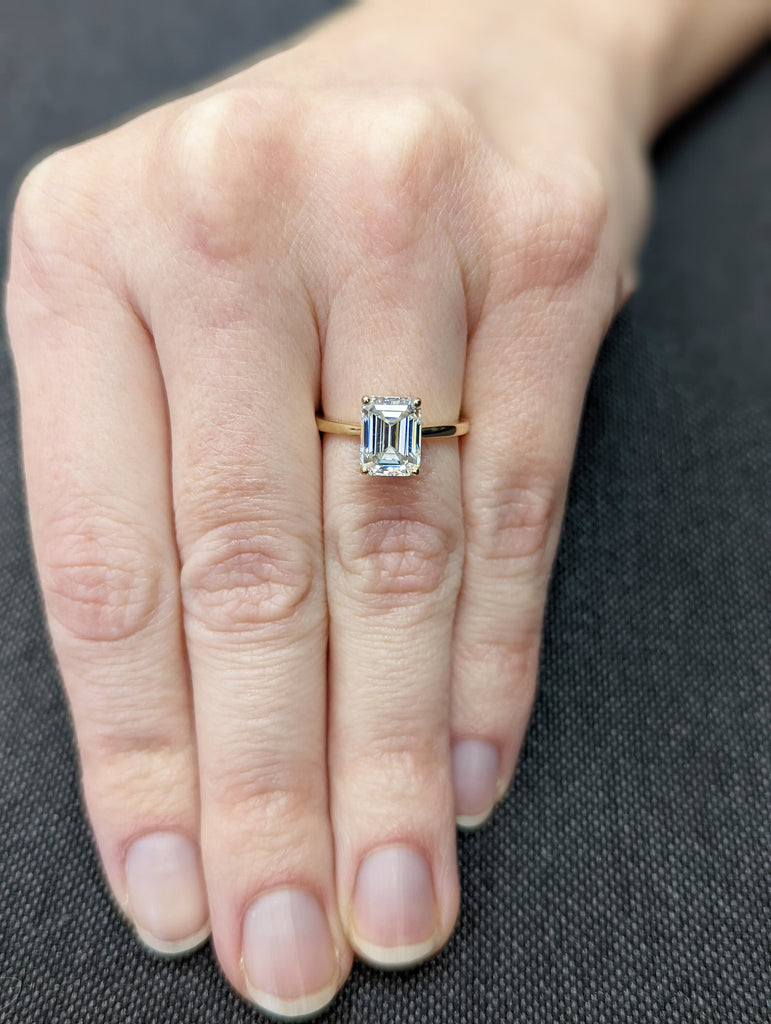 Hidden Halo Emerald Cut Solitaire Engagement Ring, Emerald Cut Engagement Ring, Emerald Cut Ring, 2.5Ct Solid 14k Moissanite Engagement Ring