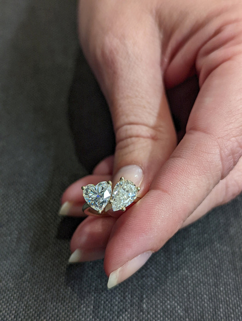 1.5 Carat Double Stone Engagement Ring Pear Cut and Heart Cut Moissanite Two Stone Wedding Ring 14K White Yellow Rose Gold