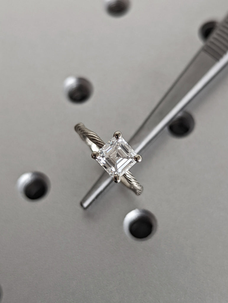 Twig Engagement Ring, Nature Inspired Moissanite Engagement Wedding Ring, 14k Gold Twig Branch Jewelry, Square Emerald Cut Moissanite Ring