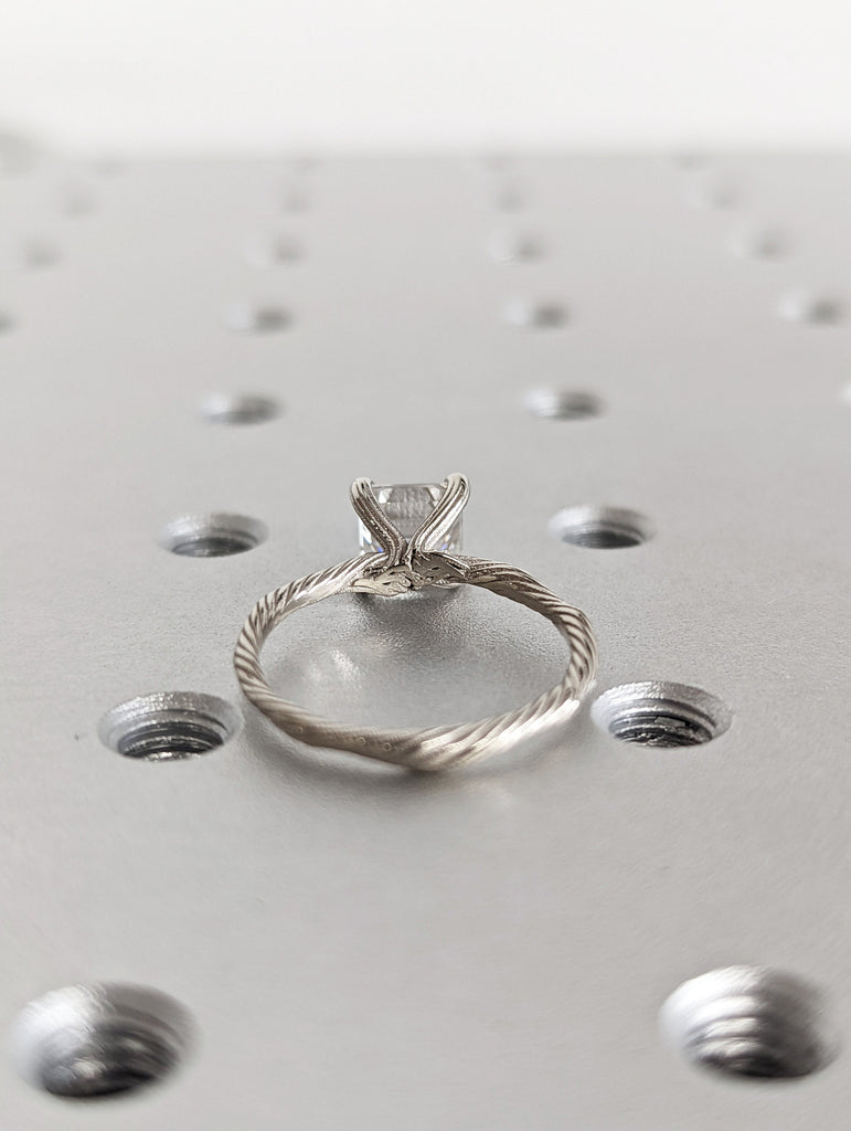Twig Engagement Ring, Nature Inspired Moissanite Engagement Wedding Ring, 14k Gold Twig Branch Jewelry, Square Emerald Cut Moissanite Ring