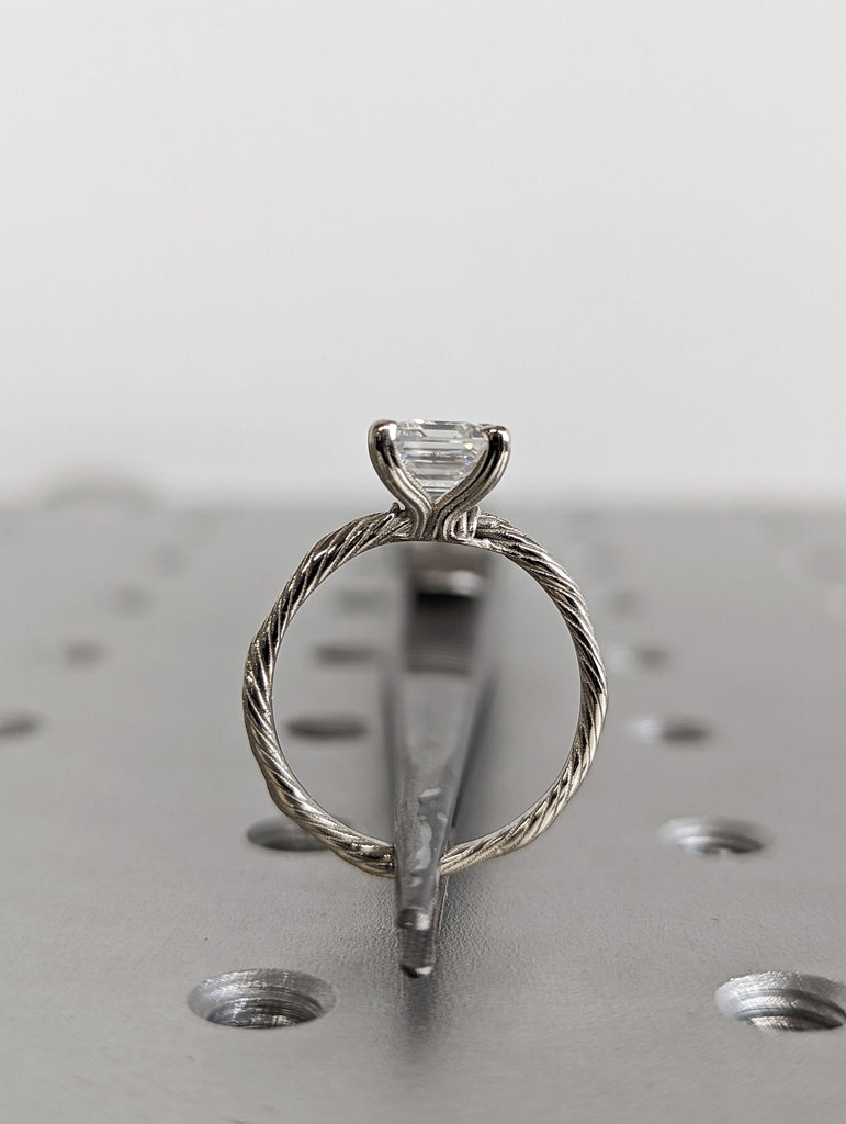 Twig Engagement Ring, Nature Inspired Moissanite Engagement Wedding Ring, 14k Gold Twig Branch Jewelry, Square Emerald Cut Moissanite Ring