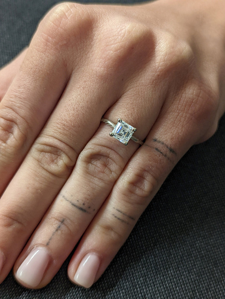 Twig Engagement Ring, Nature Inspired Moissanite Engagement Wedding Ring, 14k Gold Twig Branch Jewelry, Square Emerald Cut Moissanite Ring