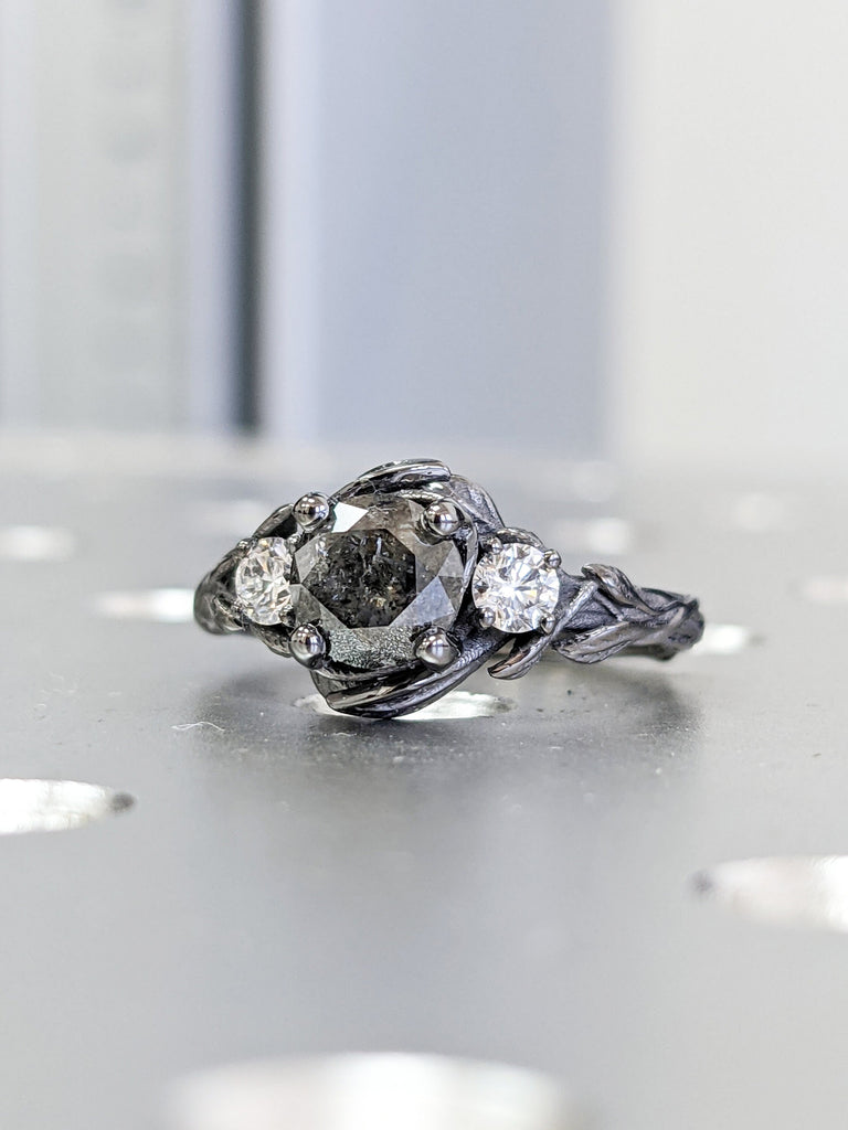 Salt & Pepper Diamond Engagement Ring, Black Diamond Ring, Black Gold Ring, Black Gold Diamond Engagement ring, Black Gold Engagement Ring