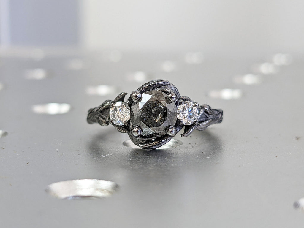 Salt & Pepper Diamond Engagement Ring, Black Diamond Ring, Black Gold Ring, Black Gold Diamond Engagement ring, Black Gold Engagement Ring