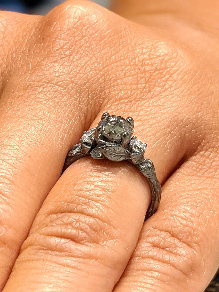 Salt & Pepper Diamond Engagement Ring, Black Diamond Ring, Black Gold Ring, Black Gold Diamond Engagement ring, Black Gold Engagement Ring